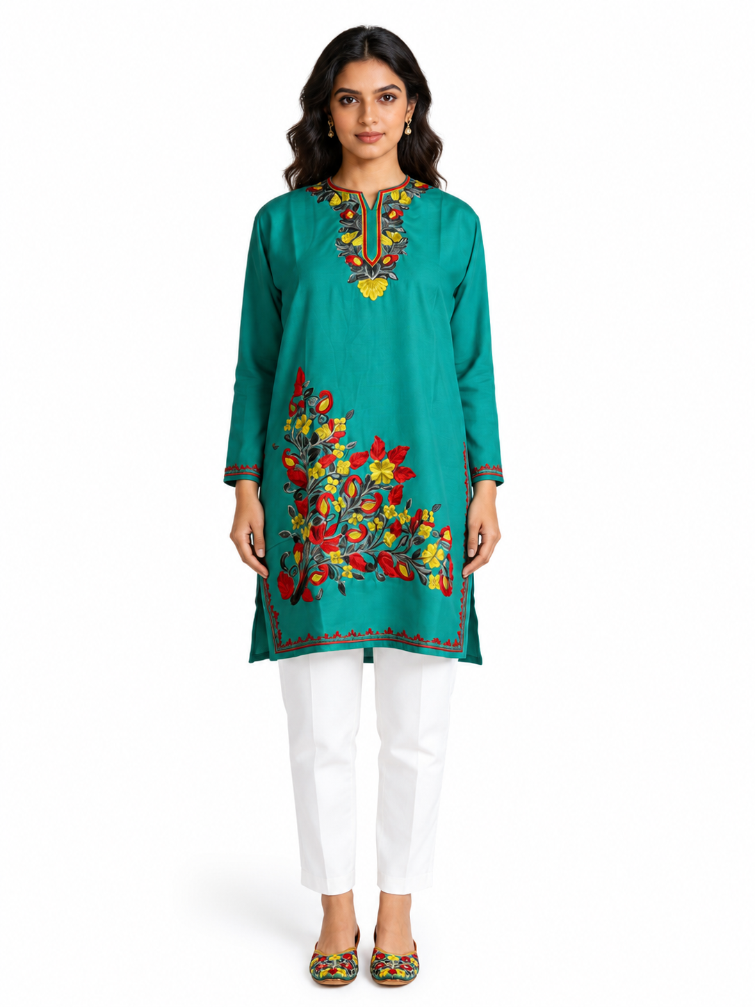 Noor : Aari embroidery summer kurti | Dark Teal